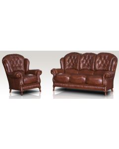 Arizona Handmade 3 Seater + Armchair Sofa Suite Genuine Italian Tabak Brown Real Leather  