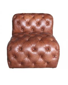 Armless Handmade Chesterfield Armchair Vintage Distressed Brown Real Leather 