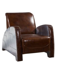 Aviator Horatio Genuine Vintage Armchair Distressed Brown Real Leather 