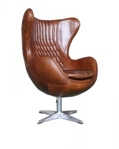 Aviator Retro Swivel Egg Armchair Vintage Distressed Brown Real Leather 