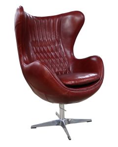 Aviator Retro Swivel Egg Armchair Vintage Rouge Red Distressed Leather 