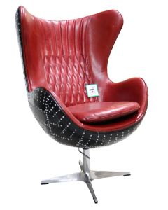 Aviator Stealth Swivel Egg Chair Black Aluminium Distressed Vintage Red Rouge Leather 