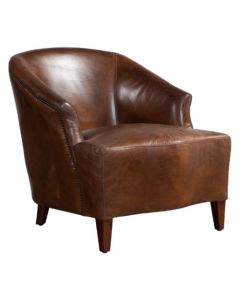 Bastille Genuine Vintage Chair Distressed Brown Real Leather 