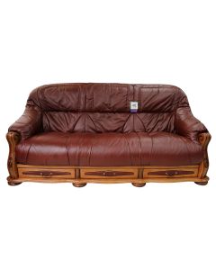 Belgium Handmade 3 Seater Sofa Settee Storage Drawer Genuine Italian Burgandy Real Leather 