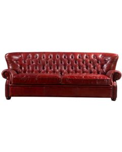 Beresford Chesterfield 3 Seater Sofa Vintage Distressed Rouge Red Real Leather 