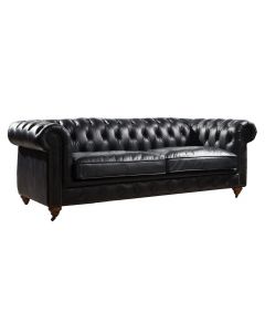 Berlin Chesterfield 3 Seater Vintage Black Distressed Real Leather Sofa