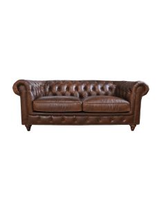 Berlin Genuine Chesterfield 2 Seater Sofa Vintage Brown Distressed Real Leather 