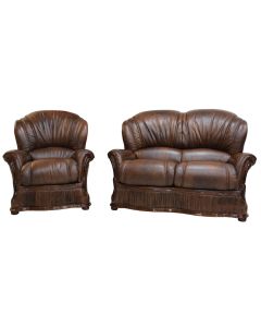 Bologna Handmade 2+1 Seater Sofa Suite Genuine Italian Tabak Brown Real Leather 