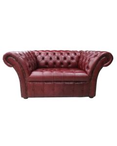 Chesterfield 1.5 Seater Sofa Buttoned Seat Old English Burgandy Leather In Balmoral Style