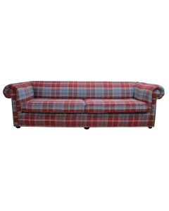 Chesterfield 1930's 4 Seater Balmoral Ruby Red Check P&S Fabric Sofa In Classic Style