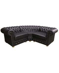 Chesterfield 1 Seater + Corner + 1 Seater Black Leather Corner Crystal Sofa Cushioned In Classic Style
