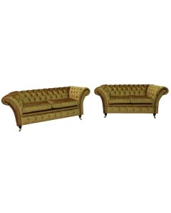 Chesterfield 2.5 + 2 Seater Boutique Gold Crush Velvet Fabric Sofa Suite In Balmoral Style  
