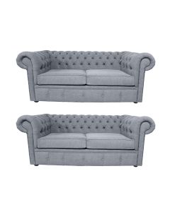Chesterfield 2+2 Seater Verity Plain Steel Grey Fabric Sofa Suite In Classic Style