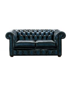 Chesterfield 2 Seater Antique Blue Leather Sofa Settee Bespoke In Classic Style