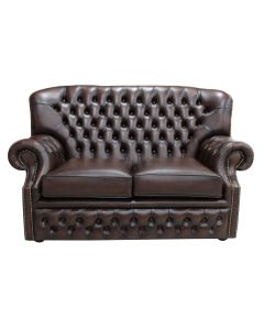 Chesterfield 2 Seater Antique Brown Leather Sofa Bespoke In Monks Style