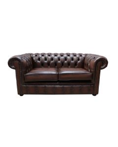 Chesterfield 2 Seater Antique Brown Leather Tufted Buttoned Sofa Settee In Classic Style