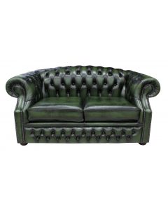 Chesterfield 2 Seater Antique Green Leather Sofa Bespoke In Buckingham Style