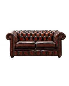 Chesterfield 2 Seater Antique Light Rust Leather Sofa Settee Bespoke In Classic Style