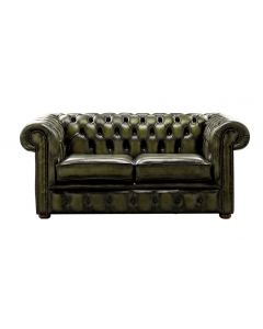 Chesterfield 2 Seater Antique Olive Leather Sofa Settee Bespoke In Classic Style