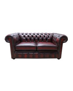 Chesterfield 2 Seater Antique Oxblood Leather Tufted Buttoned Sofa Settee In Classic Style