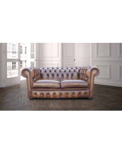 Chesterfield 2 Seater Antique Tan Leather Tufted Buttoned Sofa Settee In Classic Style