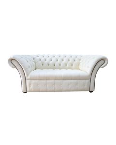 Chesterfield 2 Seater Buttoned Seat Cottonseed Leather Sofa Settee In Balmoral Style