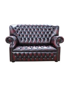 Chesterfield 2 Seater Buttoned Seat Sofa Antique Oxblood Leather In Monks Style