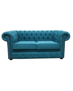 Chesterfield 2 Seater Cantare Teal Blue Fabric Easy Clean Sofa In Classic Style