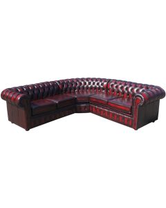 Chesterfield 2 Seater + Corner + 2 Seater Antique Oxblood Leather Corner Sofa In Classic Style