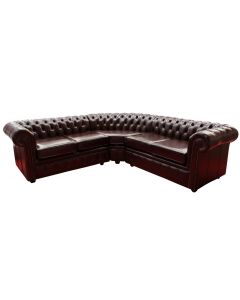 Chesterfield 2 Seater + Corner + 2 Seater Old English Red Brown Leather Corner Sofa In Classic Style