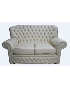 Chesterfield 2 Seater Cottonseed Cream Leather Sofa Bespoke In Monks Style