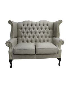 Chesterfield 2 Seater High Back Wing Sofa Charles Fudge Linen Fabric In Queen Anne Style
