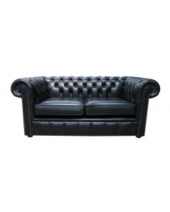 Chesterfield 2 Seater Old English Black Leather Sofa Settee Bespoke In Classic Style  
