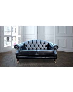 Chesterfield 2 Seater Old English Black Leather Sofa Settee Bespoke In Victoria Style