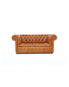 Chesterfield 2 Seater Buttoned Seat Sofa Old English Tan Real Leather In Classic Style