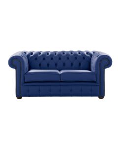 Chesterfield 2 Seater Shelly Deep Ultramarine Blue Leather Sofa Settee Bespoke In Classic Style