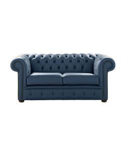 Chesterfield 2 Seater Shelly Majolica Blue Leather Sofa Settee Bespoke In Classic Style
