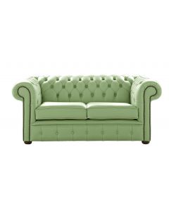 Chesterfield 2 Seater Shelly Pea Green Leather Sofa Settee Bespoke In Classic Style