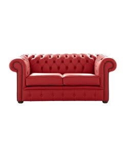 Chesterfield 2 Seater Shelly Poppy Red Leather Sofa Settee Bespoke In Classic Style