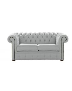 Chesterfield 2 Seater Shelly Silver Grey Leather Sofa Settee Bespoke In Classic Style