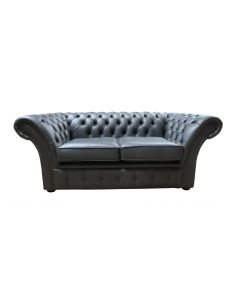 Chesterfield 2 Seater Shelly Steel Grey Leather Sofa Settee In Balmoral Style