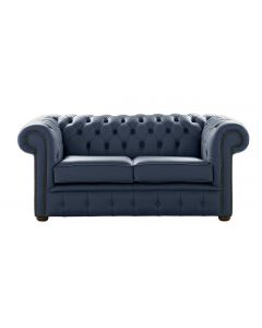 Chesterfield 2 Seater Shelly Suffolk Blue Leather Sofa Settee Bespoke In Classic Style