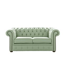 Chesterfield 2 Seater Shelly Thyme Green Leather Sofa Settee Bespoke In Classic Style