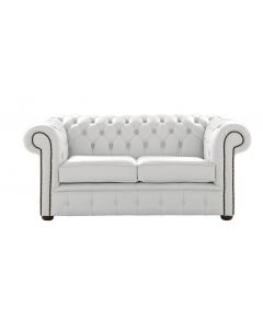 Chesterfield 2 Seater Shelly White Leather Sofa Settee Bespoke In Classic Style