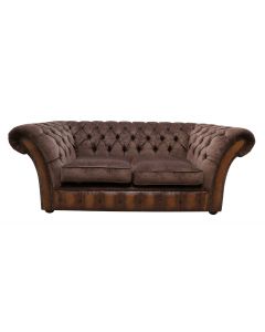 Chesterfield 2 Seater Sofa Antique Tan Leather Pimlico Mocha Fabric In Jepson Style