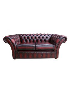 Chesterfield 2 Seater Sofa Settee Antique Oxblood Red Real Leather In Balmoral Style