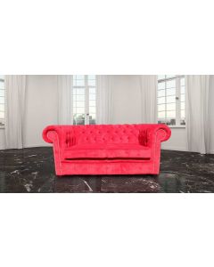 Chesterfield 2 Seater Sofa Settee Azzuro Post Box Red Real Velvet Fabric In Classic Style
