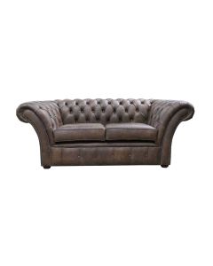 Chesterfield 2 Seater Sofa Settee Cracked Wax Tobacco Leather In Balmoral Style