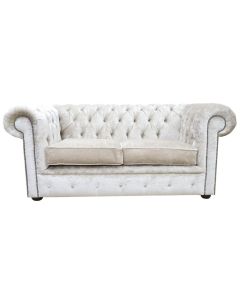 Chesterfield 2 Seater Sofa Settee Pastiche Linen Cream Velvet Fabric In Classic Style
