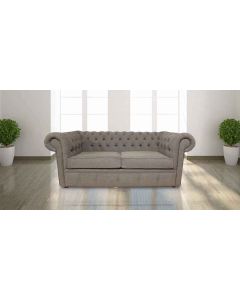 Chesterfield 2 Seater Sofa Settee Verity Plain Steel Grey Fabric In Classic Style
